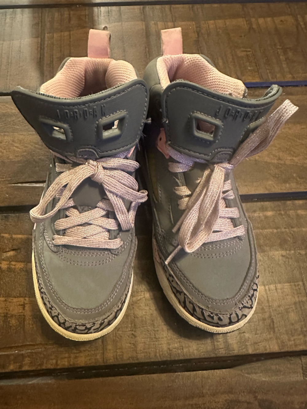 Jordan Kids Grey and Light Pink High-Top Sneakers
